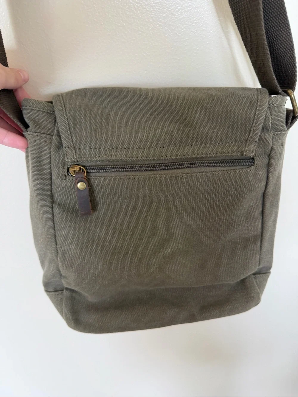 TOPWOLF Faded Olive Green Canvas Satchel Messenger Crossbody Bag
